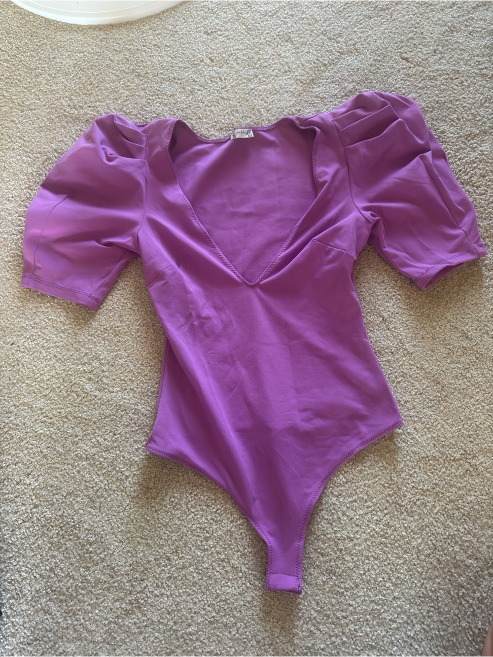 Free People Violet Puff-Sleeve V-Neck Bodysuit